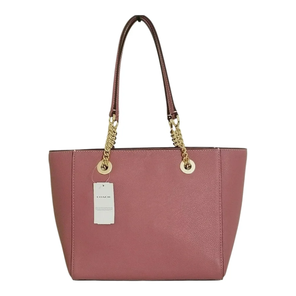 COACH 57107 Dusty Rose Pink Pebbled Leather Turnlock Tote Bag‎ Purse New